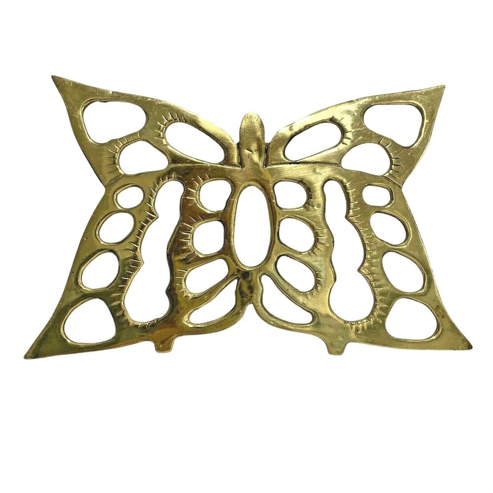 Vintage brass butterfly trivet kitchen kitsch whimsical collectible home decor
